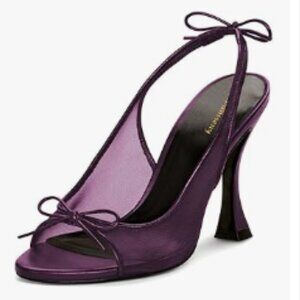 Wansseny Purple Open Toe Bowknot Slingback Mesh Sandals Backless Slip on Shoes